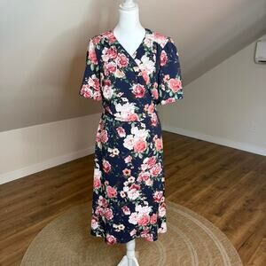 Chris McLaughlin Floral Wrap Midi Dress Size 18 Cottagecore Romantic